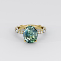 5.16 Ct. Bluish Green Sapphire Ring, 18K Yellow Gold 1