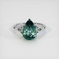 2.96 Ct. Bluish Green Sapphire Ring, 18K White Gold 1