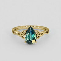 1.36 Ct. Bluish Green Sapphire Ring, 18K Yellow Gold 1