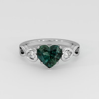 2.04 Ct. Bluish Green Sapphire Ring, 14K White Gold 1