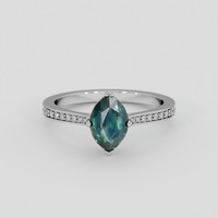 1.38 Ct. Bluish Green Sapphire Ring, 18K White Gold 1