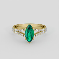 0.87 Ct. Emerald Ring, 18K Yellow Gold 1