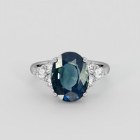 5.03 Ct. Greenish Blue Sapphire Ring, 18K White Gold 1
