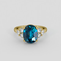 6.64 Ct. Greenish Blue Zircon Ring, 18K Yellow Gold 1