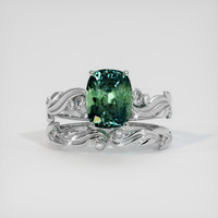 3.08 Ct. Bluish Green Sapphire Ring, 14K White Gold 1