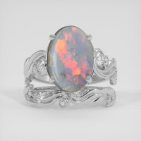 3.69 Ct. Multi Color Black Opal (Dark Opal) Ring, 18K White Gold 1
