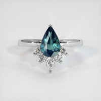 2.07 Ct. Greenish Blue Sapphire Ring, Platinum 950 1
