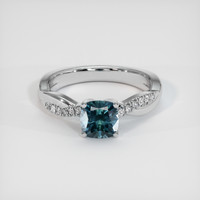1.69 Ct. Greenish Blue Sapphire Ring, 18K White Gold 1