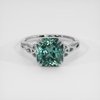 4.03 Ct. Bluish Green Sapphire Ring, 18K White Gold 1