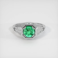 0.65 Ct. Emerald Ring, 18K White Gold 1