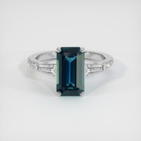 3.77 Ct. Bluish Green Sapphire Ring, Platinum 950 1