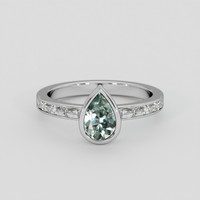 1.00 Ct. Bluish Green Sapphire Ring, 14K White Gold 1
