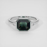 2.14 Ct. Bluish Green Sapphire Ring, 18K White Gold 1
