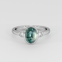 2.00 Ct. Bluish Green Sapphire Ring, 14K White Gold 1