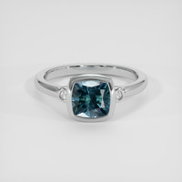 1.69 Ct. Greenish Blue Sapphire Ring, 18K White Gold 1