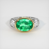 3.90 Ct. Emerald Ring, 18K Yellow White 1