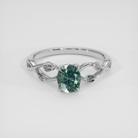 1.22 Ct. Bluish Green Sapphire Ring, 18K White Gold 1