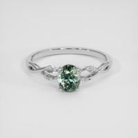 0.91 Ct. Bluish Green Sapphire Ring, 18K White Gold 1