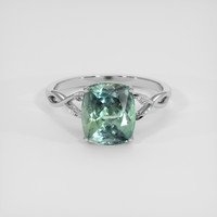 3.33 Ct. Bluish Green Sapphire Ring, 18K White Gold 1