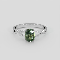 1.12 Ct. Green Sapphire Ring, 18K White Gold 1