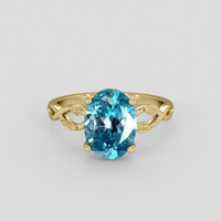 3.69 Ct. Blue Zircon Ring, 10K Yellow Gold 1