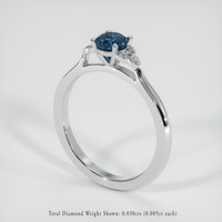 0.58 Ct. Greenish Blue Sapphire Ring, 18K White Gold 2