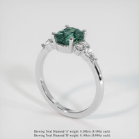 2.03 Ct. Bluish Green Sapphire Ring, 10K White Gold 2