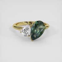 3.22 Ct. Bluish Green Sapphire Ring, 18K Yellow Gold 1