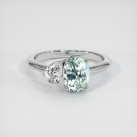 2.01 Ct. Bluish Green Sapphire Ring, 18K White Gold 1