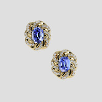 <span>4.19</span>&nbsp;<span class="tooltip-light">Ct.Tw.<span class="tooltiptext">Total Carat Weight</span></span> Blue Sapphire Earrings, 18K Yellow Gold 1