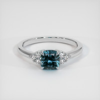 1.37 Ct. Greenish Blue Sapphire Ring, 14K White Gold 1