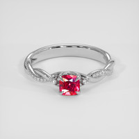 0.72 Ct. Pinkish Red Ruby Ring, 18K White Gold 1