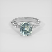 3.73 Ct. Bluish Green Sapphire Ring, 18K White Gold 1