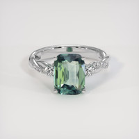 3.33 Ct. Bluish Green Sapphire Ring, 18K White Gold 1