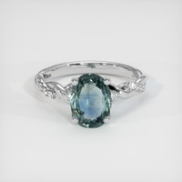 1.51 Ct. Greenish Blue Sapphire Ring, 18K White Gold 1