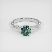 1.75 Ct. Bluish Green Sapphire Ring, 18K White Gold 1