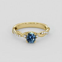 0.91 Ct. Greenish Blue Sapphire Ring, 14K Yellow Gold 1
