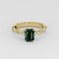 1.08 Ct. Bluish Green Sapphire Ring, 14K Yellow Gold 1