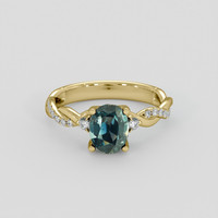 2.03 Ct. Bluish Green Sapphire Ring, 18K Yellow Gold 1