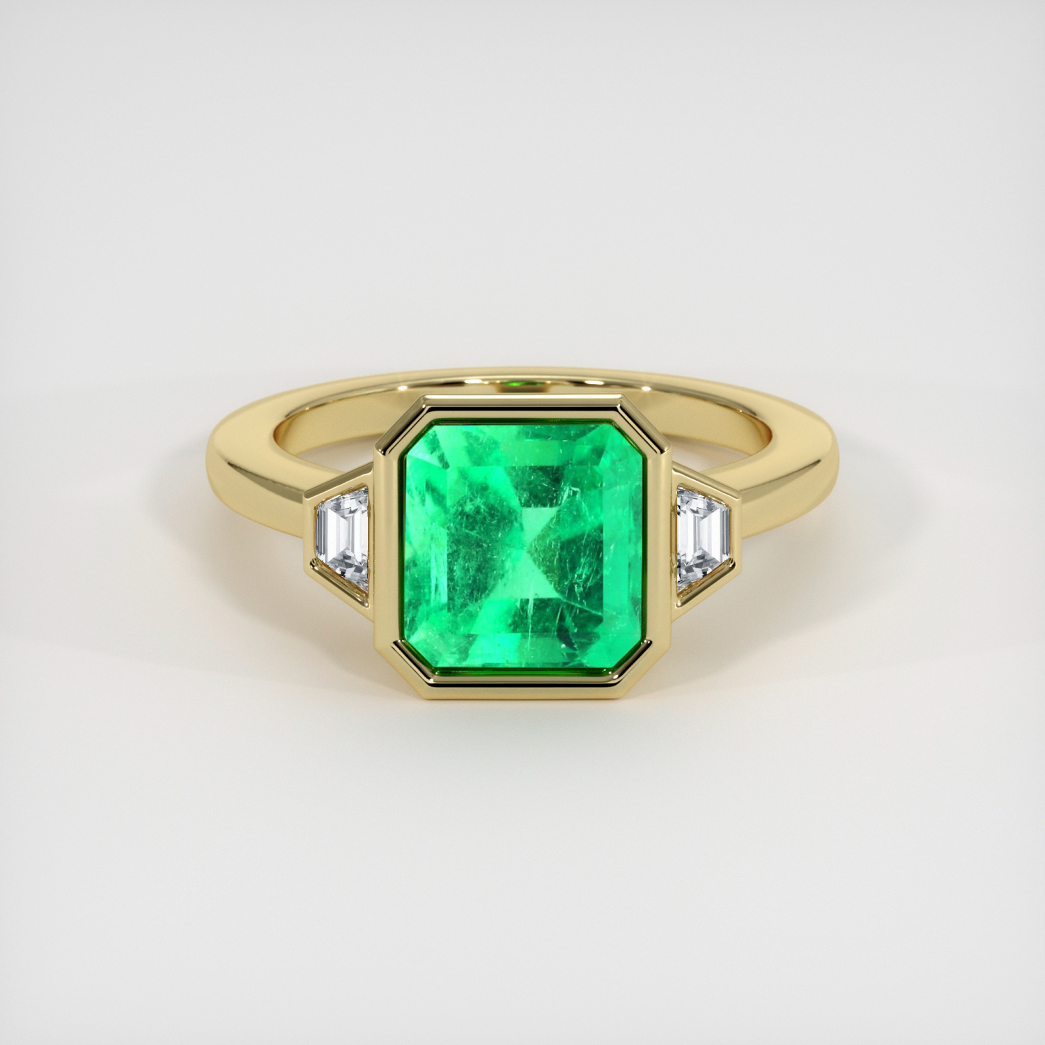 Three Stone Emerald Ring 3.01 Ct., 18K Yellow Gold