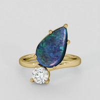 3.12 Ct. Multi Color Opal Ring, 10K Yellow Gold 1
