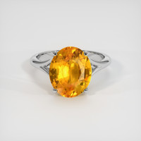 4.61 Ct. Orangish Yellow Sapphire Ring, 18K White Gold 1