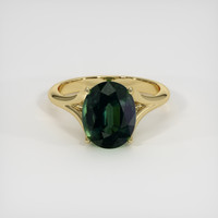 3.98 Ct. Bluish Green Sapphire Ring, 18K Yellow Gold 1