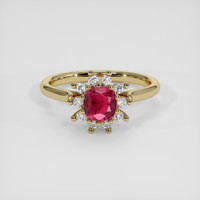 1.01 Ct. Pinkish Red Ruby Ring, 18K Yellow Gold 1