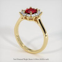 0.64 Ct. Ruby Ring, 18K Yellow Gold 2