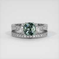 1.56 Ct. Bluish Green Sapphire Ring, 14K White Gold 1