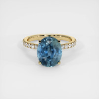 4.33 Ct. Greenish Blue Sapphire Ring, 10K Yellow Gold 1