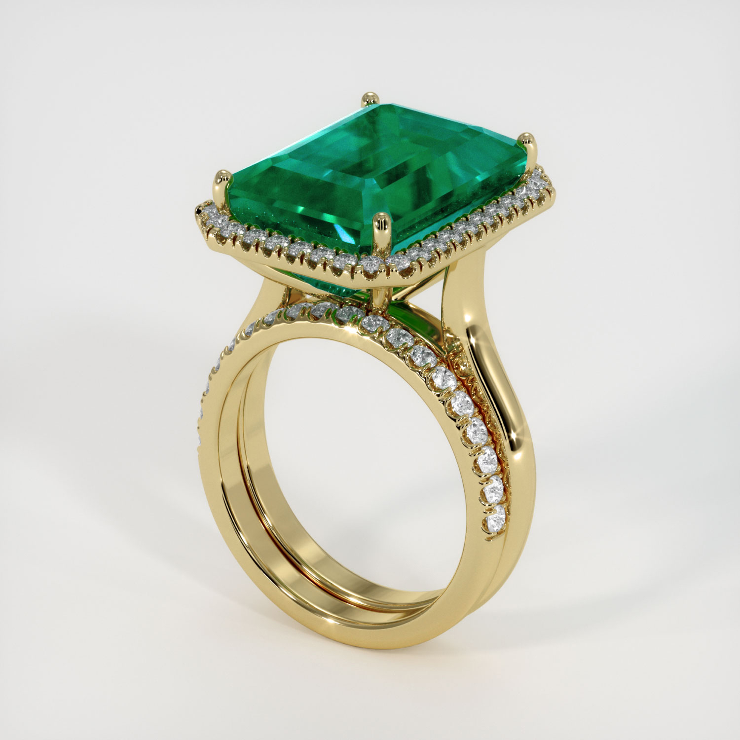 Pave Emerald Ring 11.15 Ct., 18K Yellow Gold