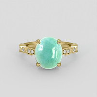 4.30 Ct. Greenish Blue Jade Ring, 10K Yellow Gold 1