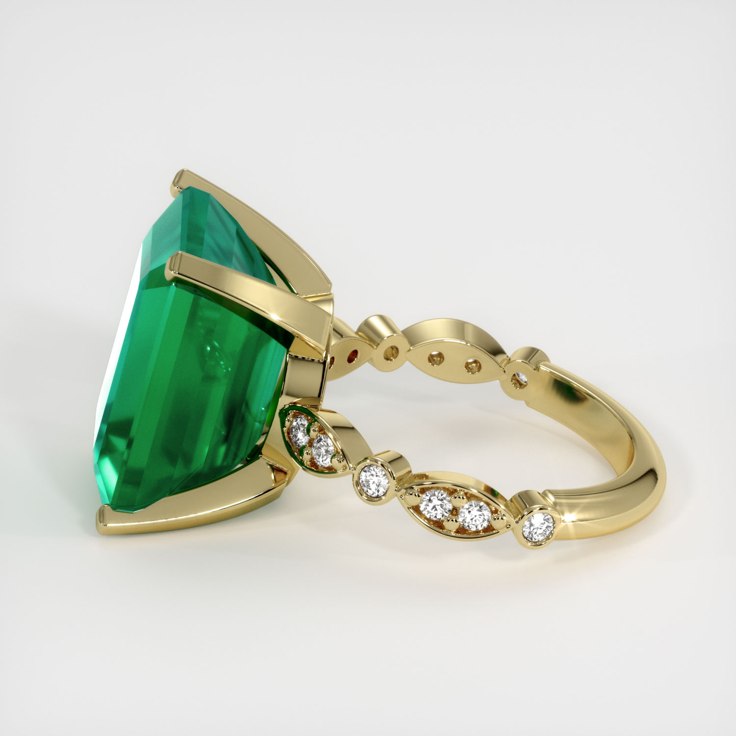 Antique Style Emerald Ring 11.15 Ct., 18K Yellow Gold